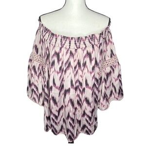 Jennifer Lopez Top Purple Print Lace Detail Off The Shoulder Peasant Blouse 1X